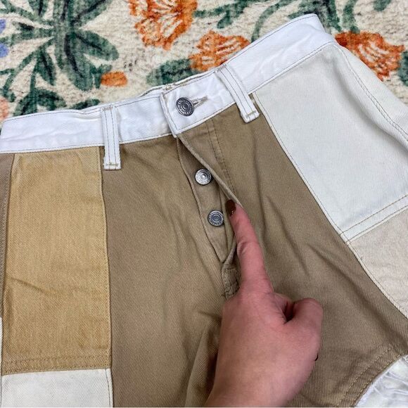 RE/DONE x Levi’s Patched Denim Shorts Size 23 high rise white tan vintage - Picture 2 of 9